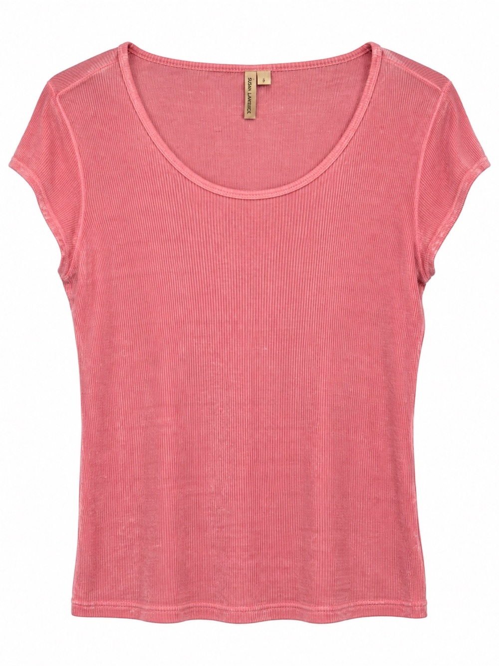 Susan Lawrence Women’s Small Pink Ribbed Short Sleeve Scoop Neck Top